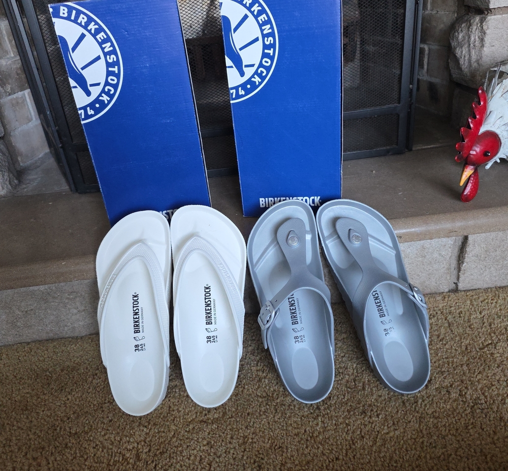 Birkenstock Women's White and Silver Thong Sandals